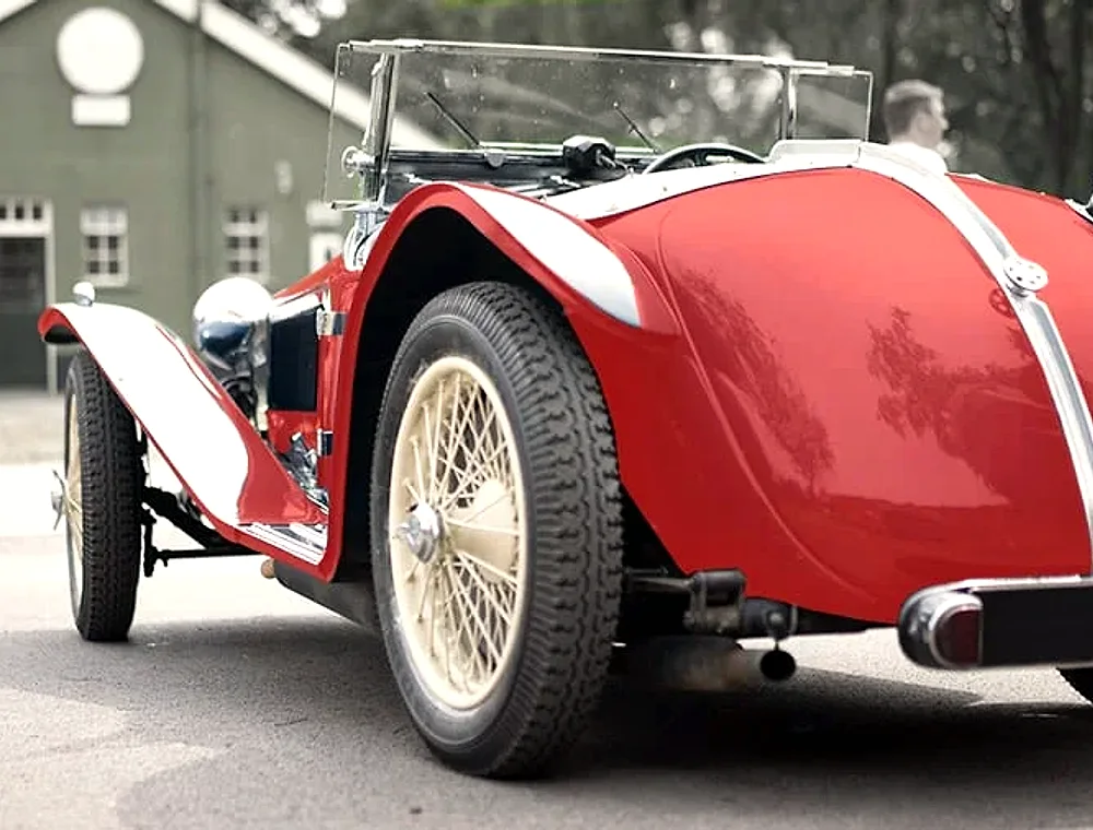 A classic European roadster in for work at the workshop